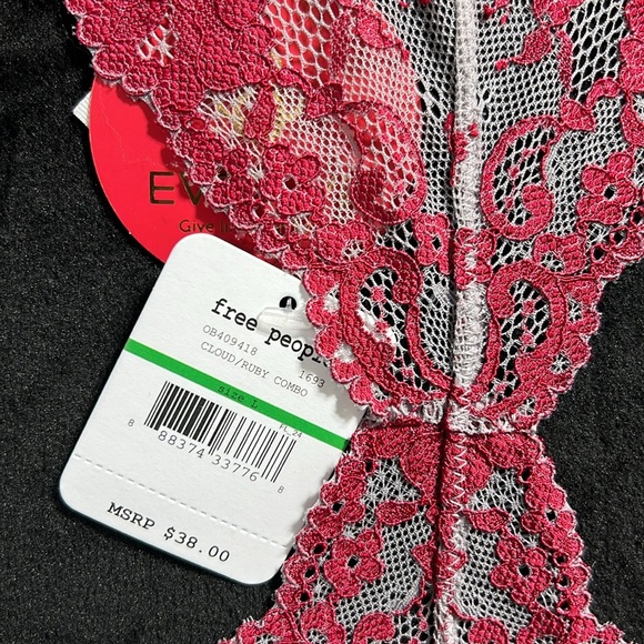 🆕 Free People Wild Roses Racerback Bra - Cloud/Ruby Combo - Size Large - Picture 4 of 16